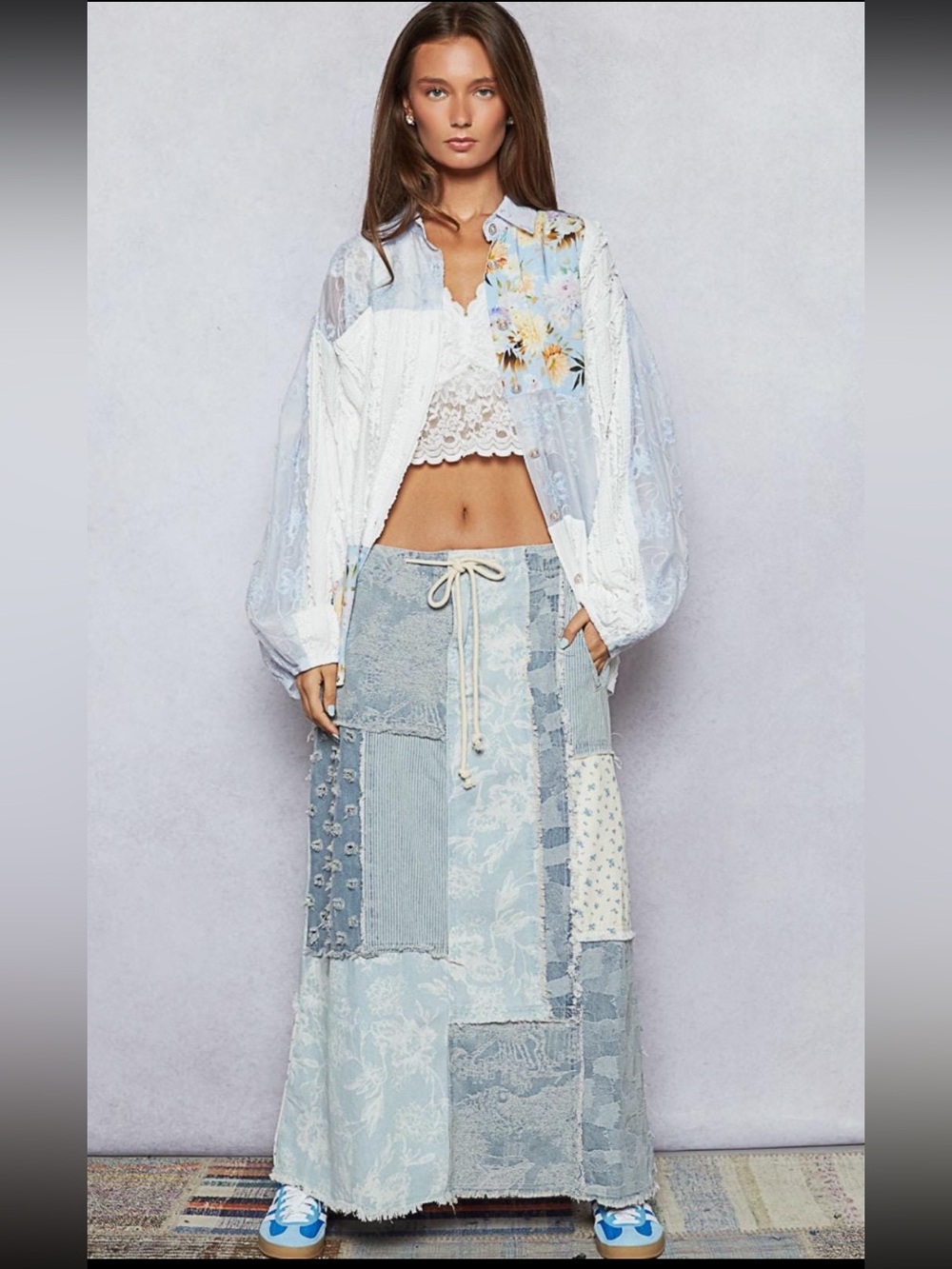 POL Maxed Out Corded Waist Patchwork Denim Skirt - Picture 11 of 16